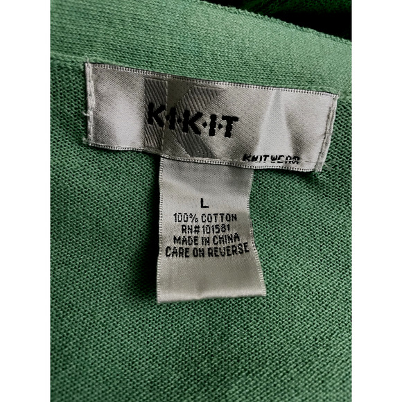 Vtg 90's KIKIT Women’s Sweater Green Combo Size L Bottom Cardigan 100% Cotton - Picture 5 of 8